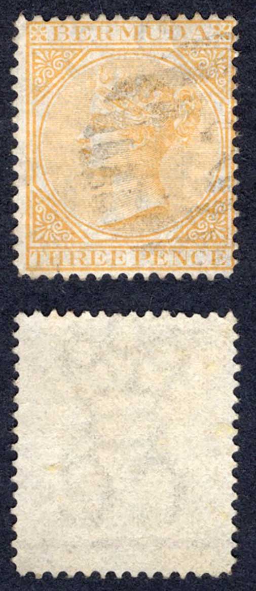 Bermuda SG5a 3d Yellow-buff Wmk CC Perf 14 Cat 65 pounds