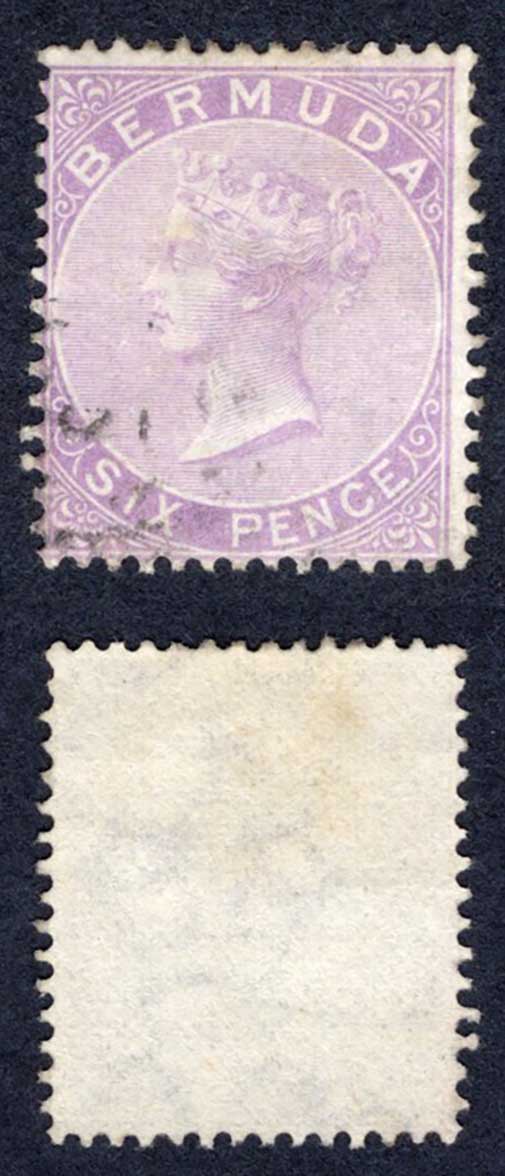 Bermuda SG7 6d Dull Mauve Wmk CC Perf 14 Cat 13 pounds