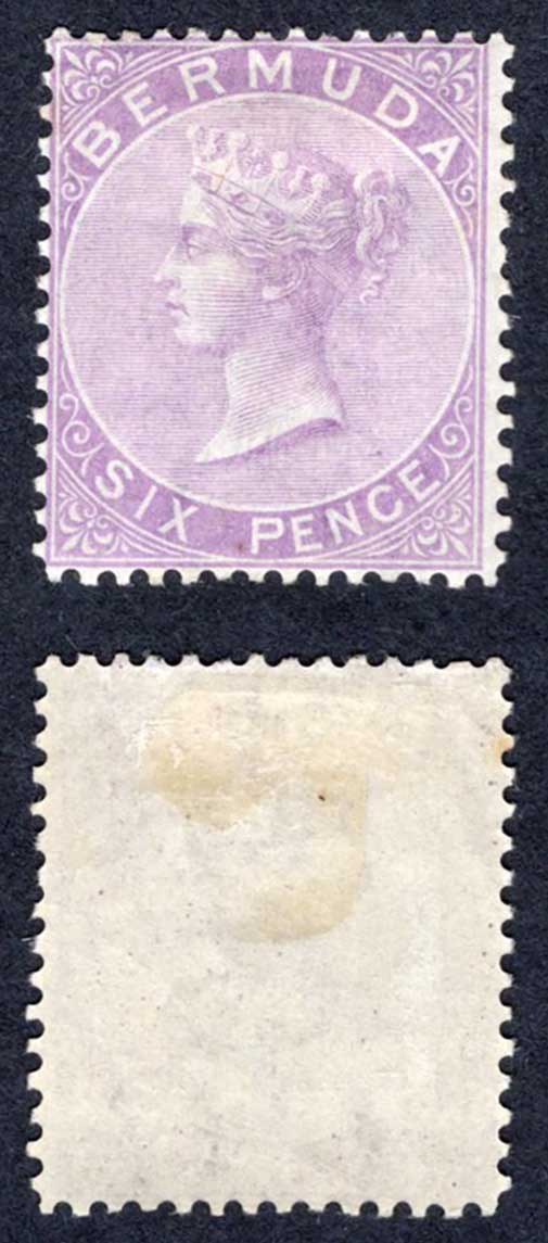Bermuda SG7 6d Dull Mauve Wmk CC Perf 14 M/M Cat 23 pounds