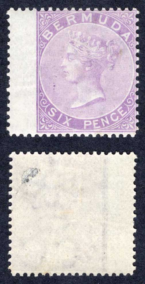 Bermuda SG7 6d Dull Mauve Wmk CC Perf 14 M/M Cat 23 pounds