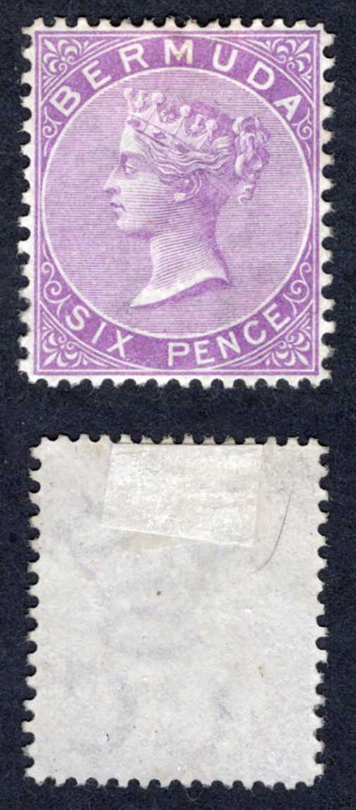 Bermuda SG10a 6d Dull Mauve Wmk CC Perf 14 x 12.5 M/M Cat 17 pounds