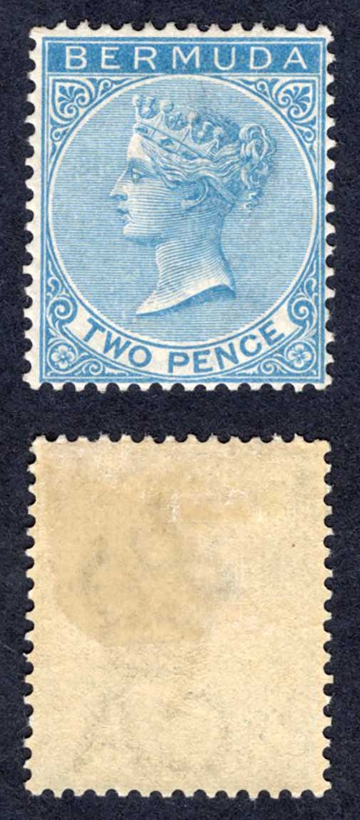 Bermuda SG25 2d Blue Wmk CA M/M Cat 75 pounds