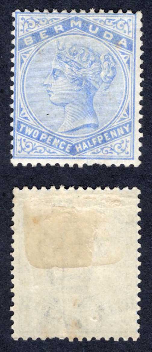Bermuda SG27b 2 1/2d Pale Ultramarine Wmk CA M/M (bend) Cat 27 pounds