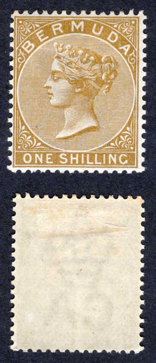 Bermuda SG29 1/- Yellow-brown Wmk CA M/M Cat 24 pounds