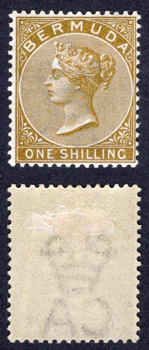 Bermuda SG29b 1/- Olive-brown Wmk CA M/M Cat 15 pounds