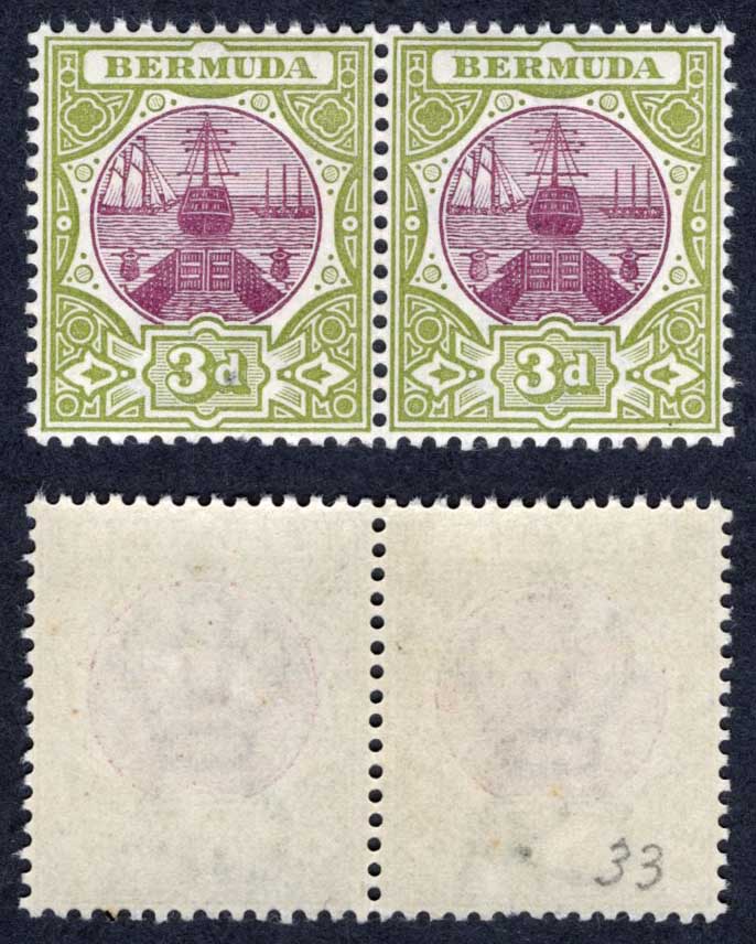 Bermuda SG33 3d Wmk CA Pair (1 x U/M) Cat 12 pounds