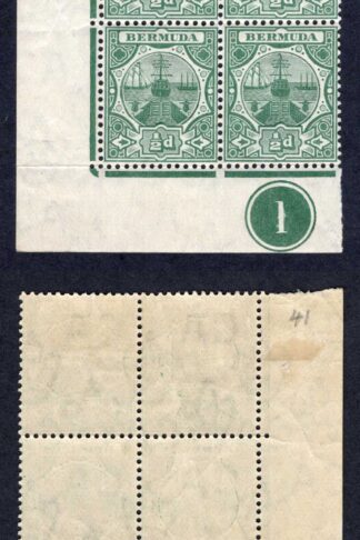 Bermuda SG36 1/2d Green Wmk Mult CA (2 x U/M) Vertical gum crease Cat 108 pounds