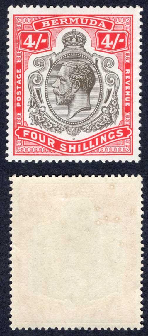 Bermuda SG52b 4/- Black and Carmine Wmk Mult CA M/M Cat 40 pounds