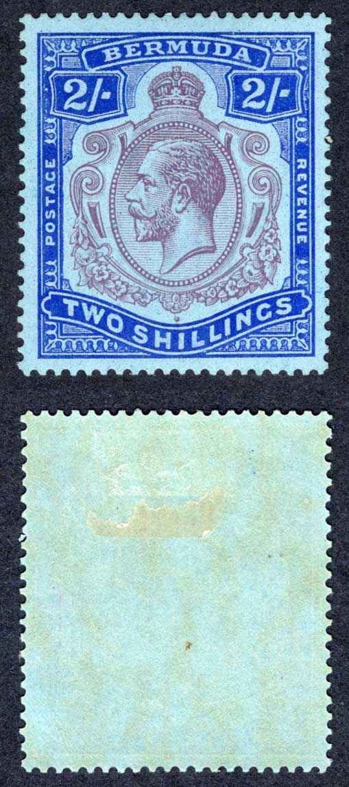 Bermuda SG88 2/- purple and Bright Blue/pale blue M/M Cat 30 pounds