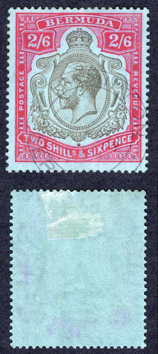 Bermuda SG89 2/6 Black and carmine on pale blue Cat 80 pounds