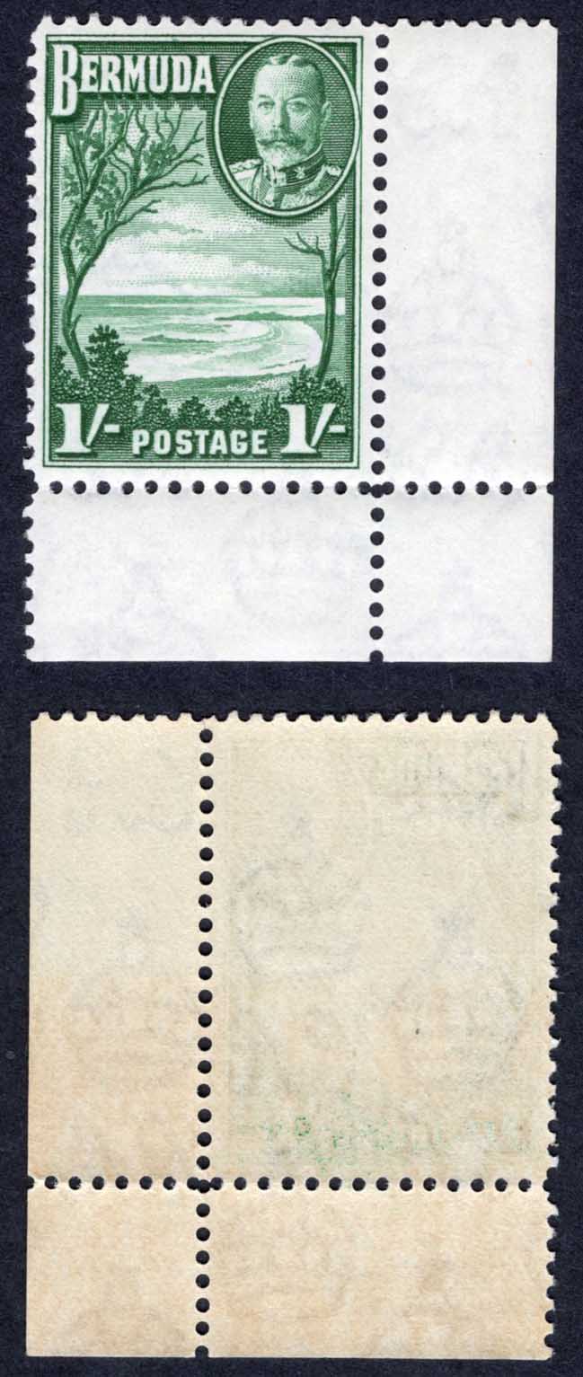 Bermuda SG105 1/- Green U/M Corner Example Cat 21++ pounds