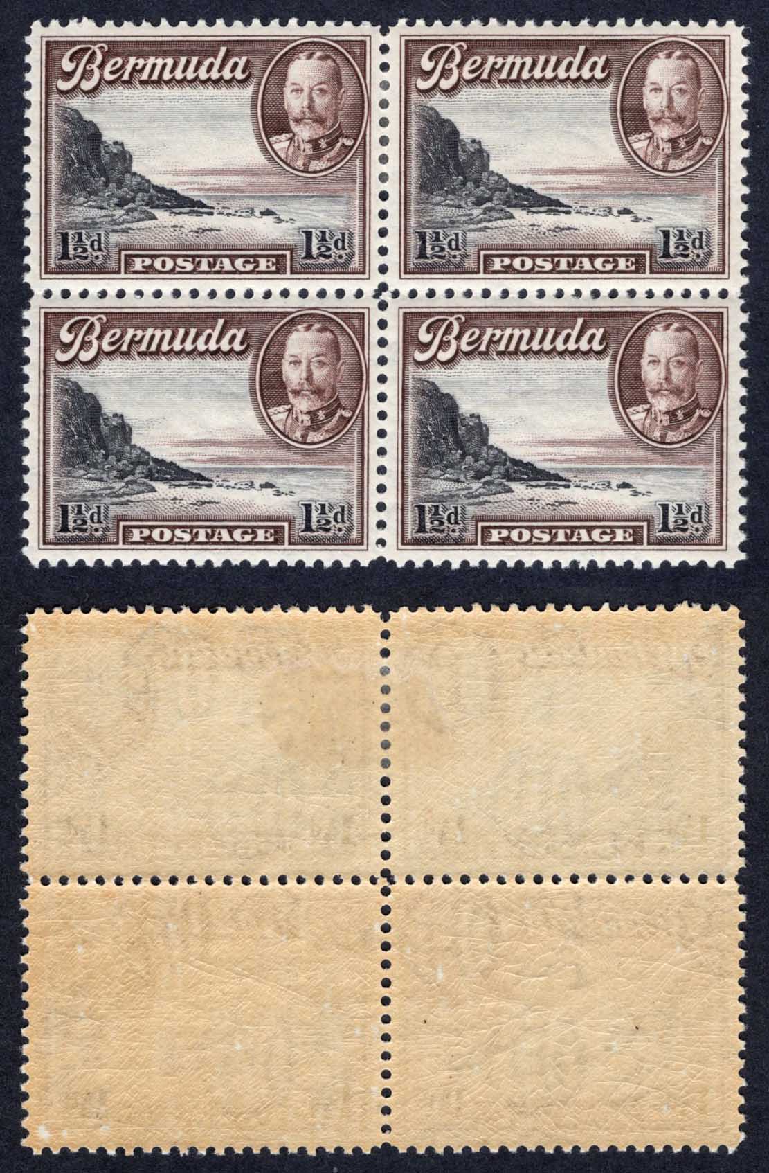 Bermuda SG100 1 1/2d Black and Chocolate Mint Block (2 x U/M)