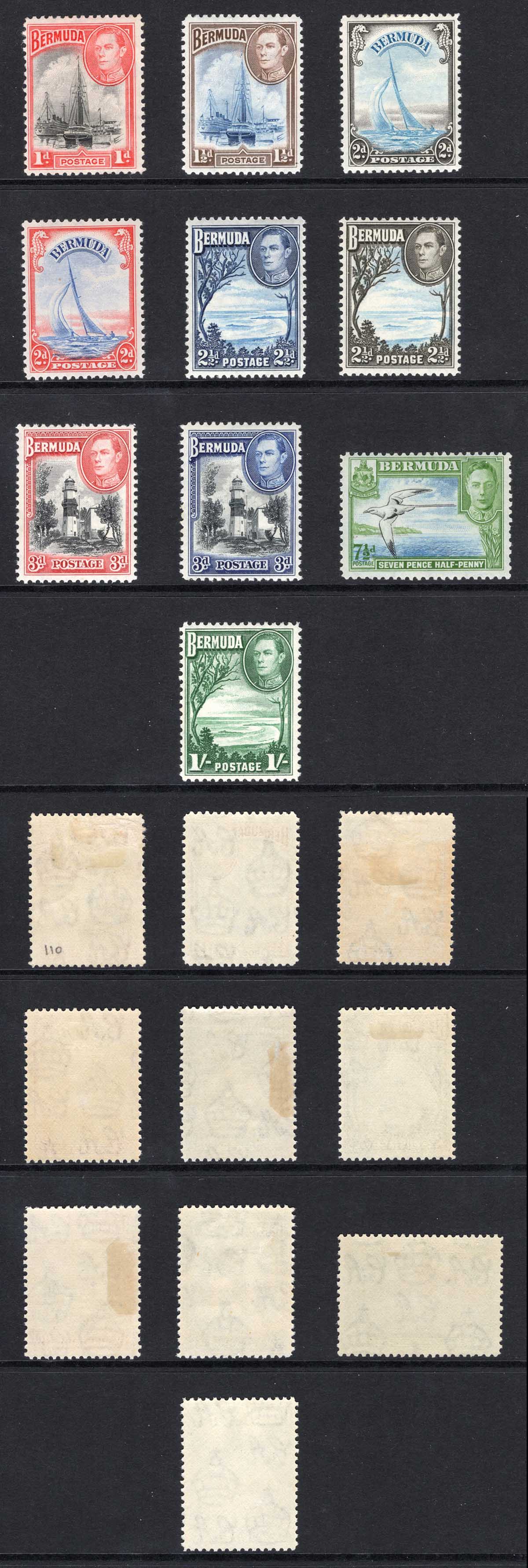 Bermuda SG110/15 KGVI Set of 10 (set to 1/-) M/M Cat 122.50 pounds