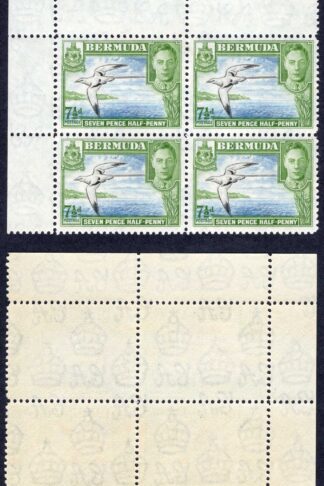 Bermuda SG114c 7 1/2d Black blue and Yellow Green Block of Four 2 x U/M Cat 28 pounds