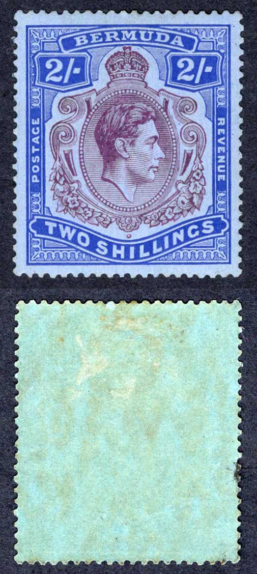Bermuda SG116 2/- Deep purple and Ultramarine/grey-blue M/M Cat 90 pounds