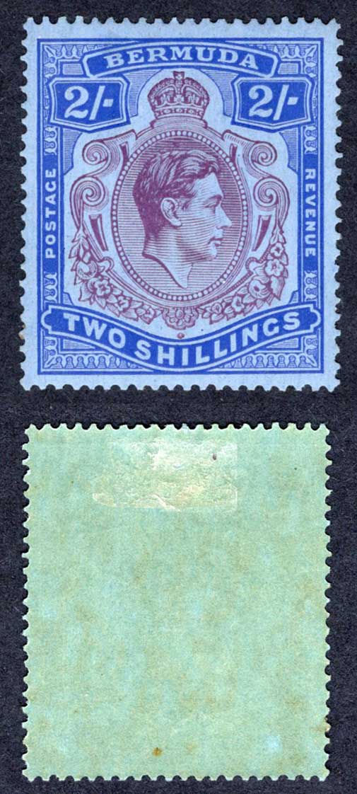 Bermuda SG116 2/- Deep purple and Ultramarine/grey-blue M/M Cat 90 pounds