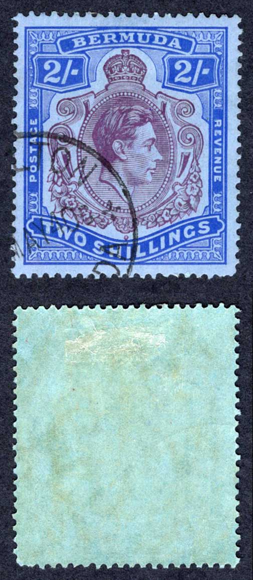 Bermuda SG116 2/- Deep purple and Ultramarine/grey-blue CDS Cat 14 pounds