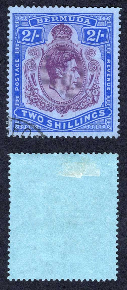 Bermuda SG116 2/- Deep purple and Ultramarine/grey-blue CDS Cat 14 pounds