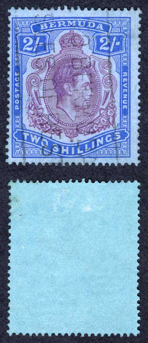 Bermuda SG116 2/- Deep purple and Ultramarine/grey-blue CDS Cat 14 pounds