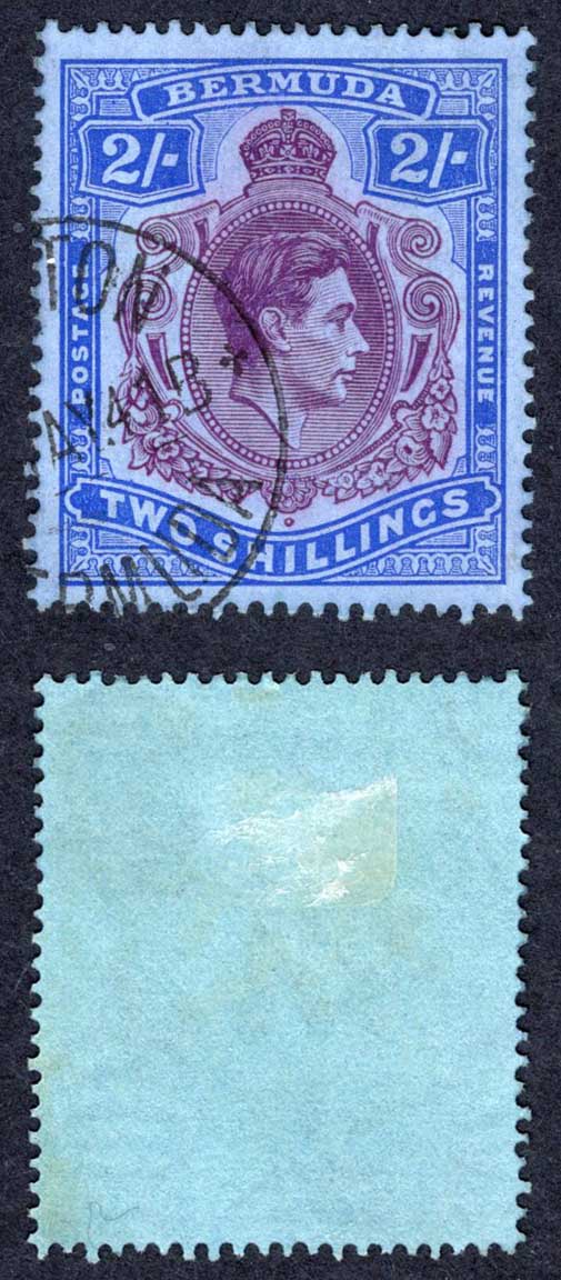 Bermuda SG116 2/- Deep purple and Ultramarine/grey-blue CDS Cat 14 pounds