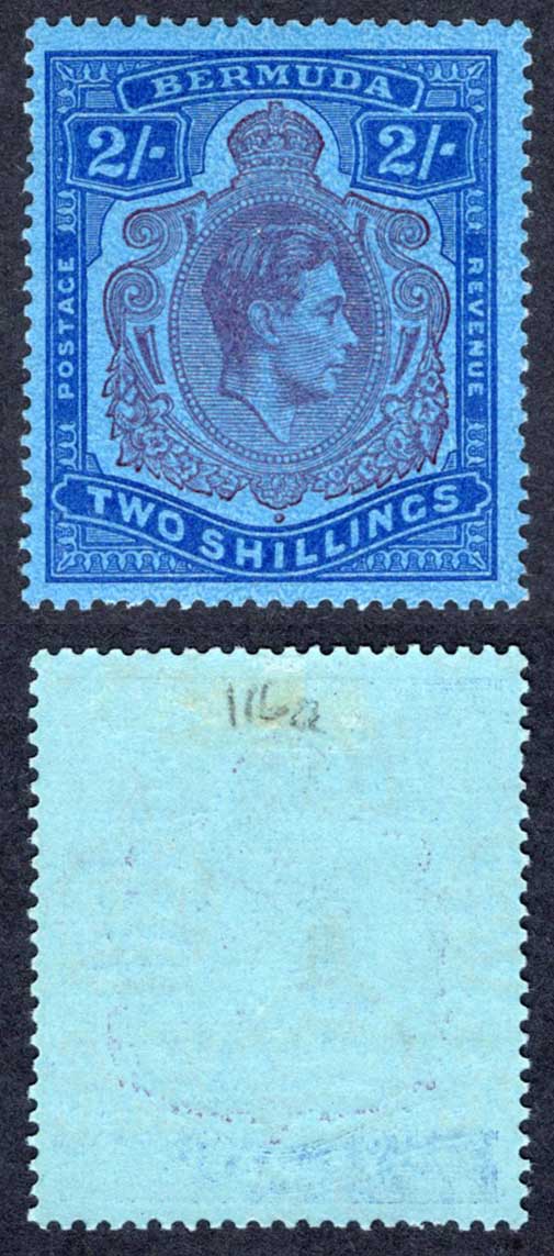 Bermuda SG116c 2/- Purple and Blue/Deep Blue M/M Cat 9 pounds