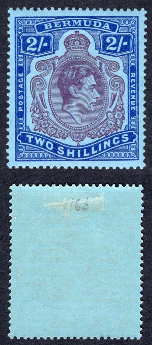 Bermuda SG116d 2/- Purple and Blue/deep blue (ord paper) M/M Cat 13 pounds