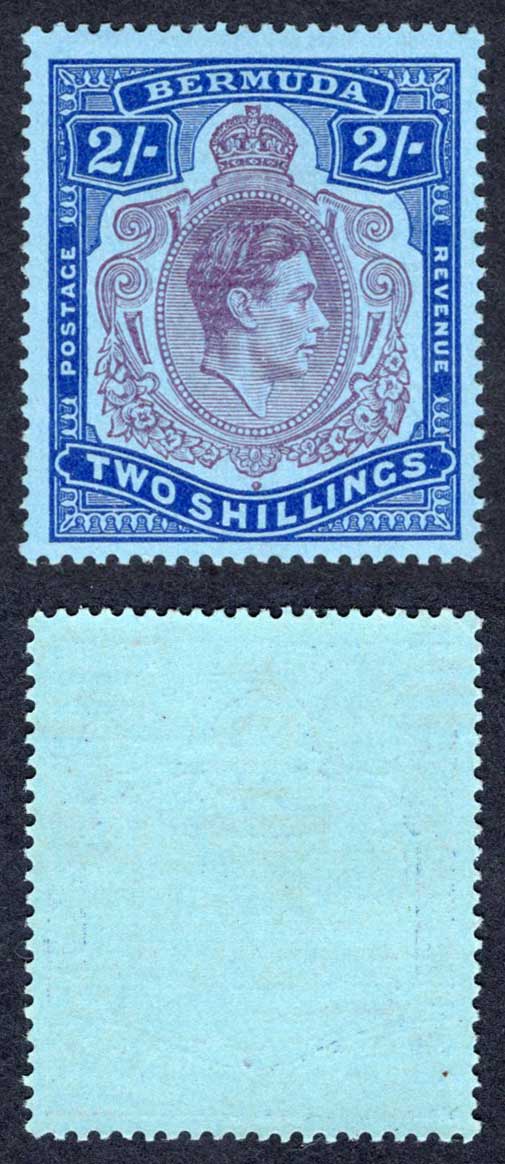 Bermuda SG116d 2/- Purple and Blue/deep blue (ord paper) U/M Cat 13 pounds