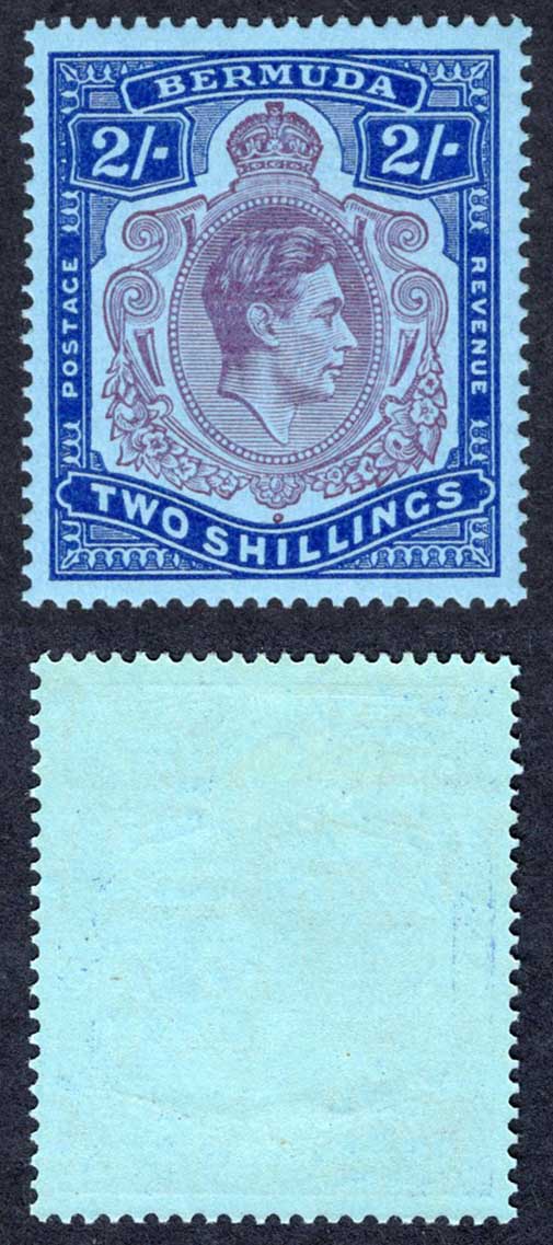 Bermuda SG116d 2/- Purple and Blue/deep blue (ord paper) M/M Cat 13 pounds