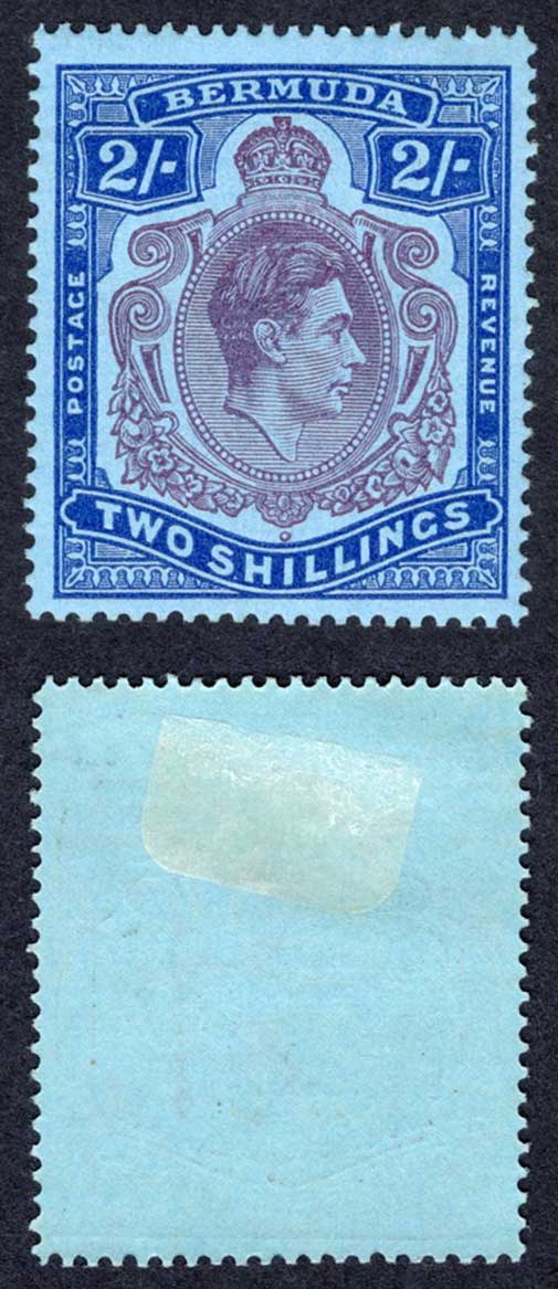 Bermuda SG116d 2/- Purple and Blue/deep blue (ord paper) M/M Cat 13 pounds