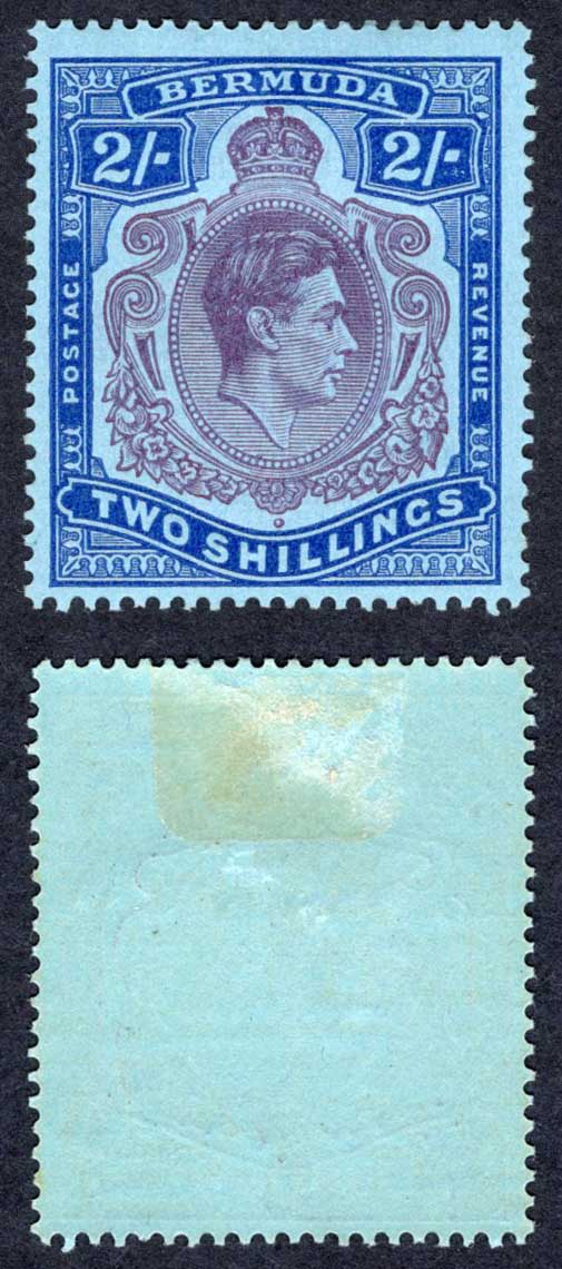 Bermuda SG116d 2/- Purple and Blue/deep blue (ord paper) M/M Cat 13 pounds