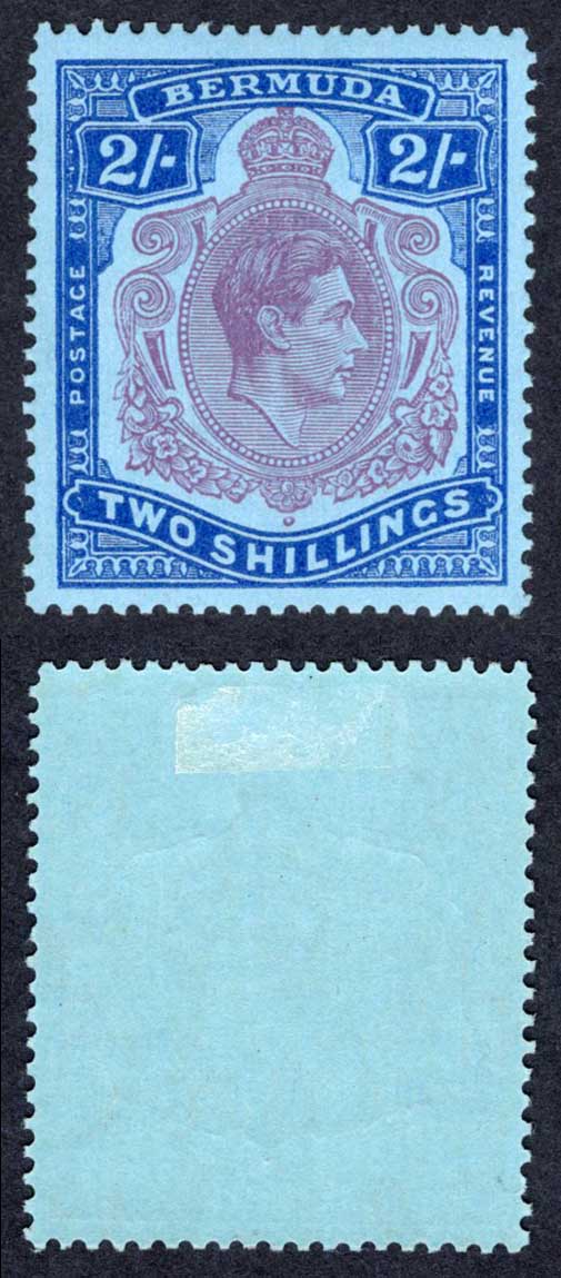 Bermuda SG116e 2/-Dull Purple and Blue/pale blue Perf 13 M/M Cat 13 pounds