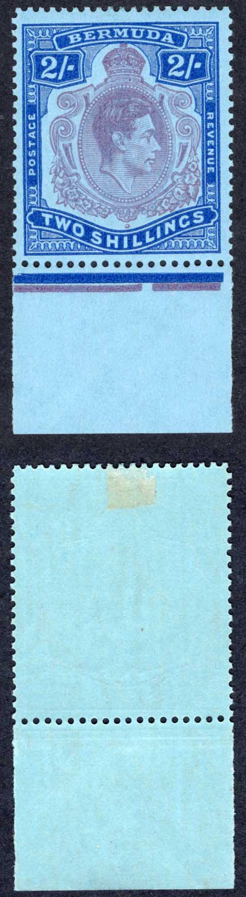 Bermuda SG116e 2/- Dull Purple and Blue/pale blue Perf 13 M/M Cat 13 pounds