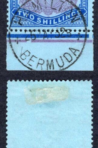 Bermuda SG116e 2/- Reddish Purple and Blue/pale blue Perf 13 used Cat 18 pounds