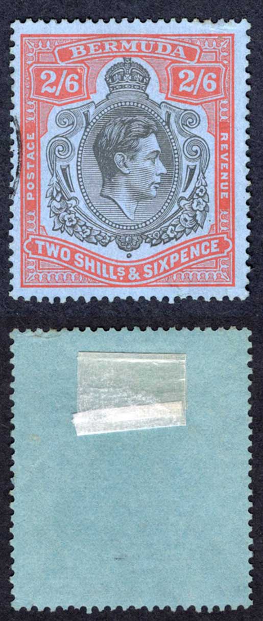 Bermuda SG117b 2/6 Black and Orange-Red/pale-blue CDS Cat 10 pounds
