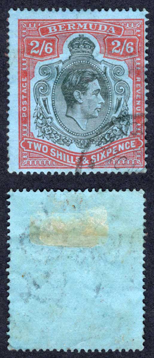 Bermuda SG117b 2/6 Black and Orange-Red/pale-blue CDS Cat 10 pounds