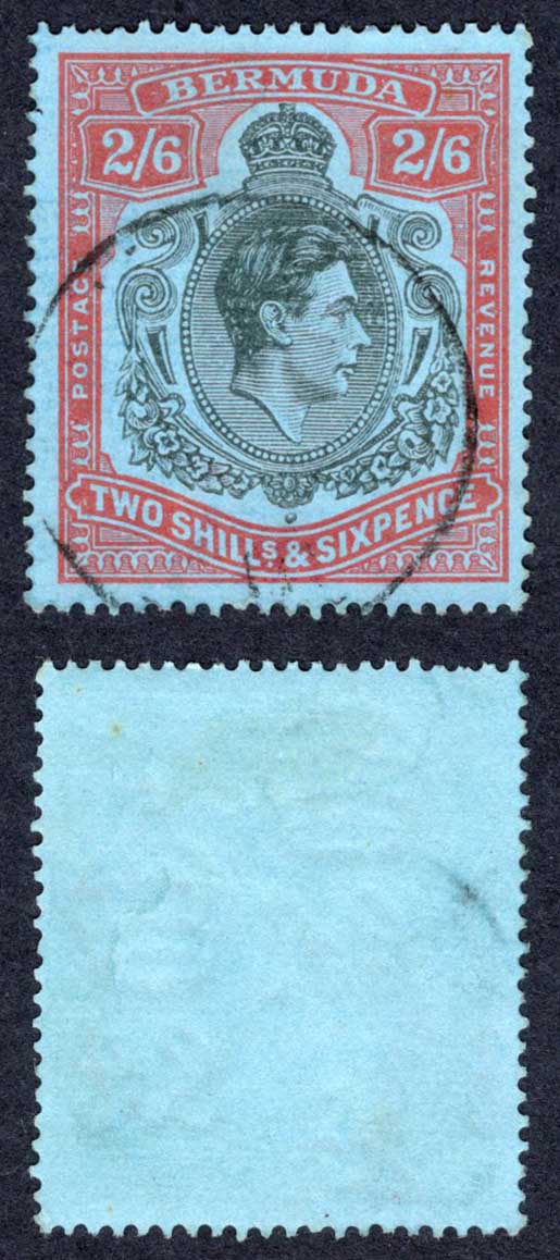 Bermuda SG117b 2/6 Black and Orange-Red/pale-blue CDS Cat 10 pounds