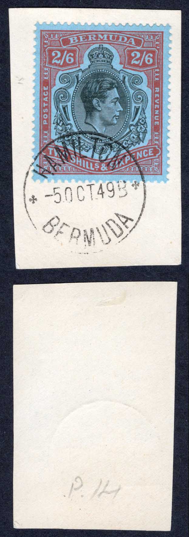 Bermuda SG117b 2/6 Black and Orange-Red/pale-blue CDS Cat 10 pounds