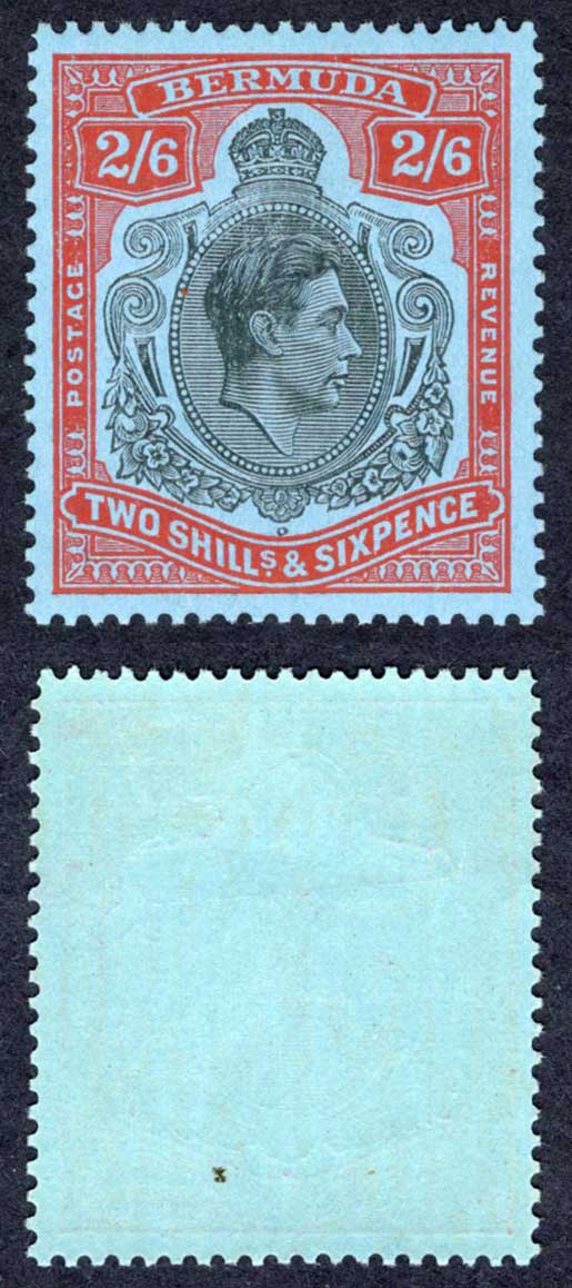 Bermuda SG117d 2/6 Black and red/pale-blue Perf 13 M/M Cat 18 pounds