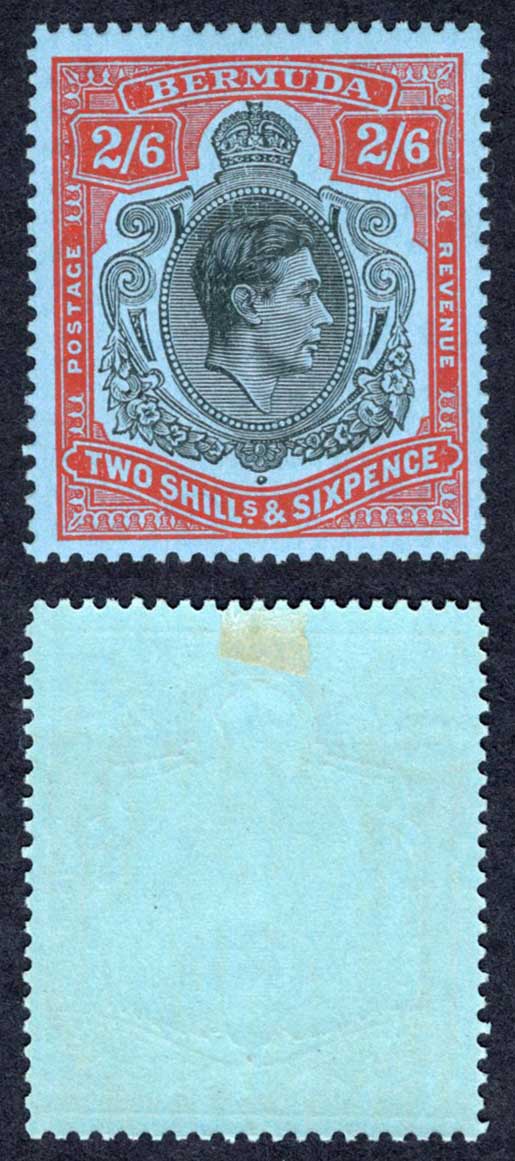 Bermuda SG117d 2/6 Black and red/pale-blue Perf 13 M/M Cat 18 pounds