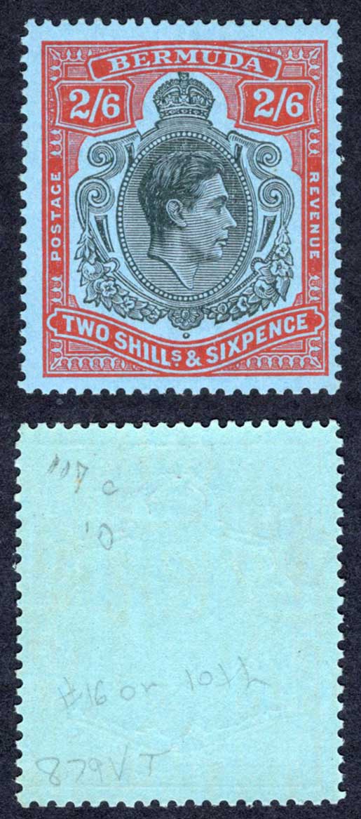 Bermuda SG117d 2/6 Black and red/pale-blue Perf 13 U/M Cat 18 pounds