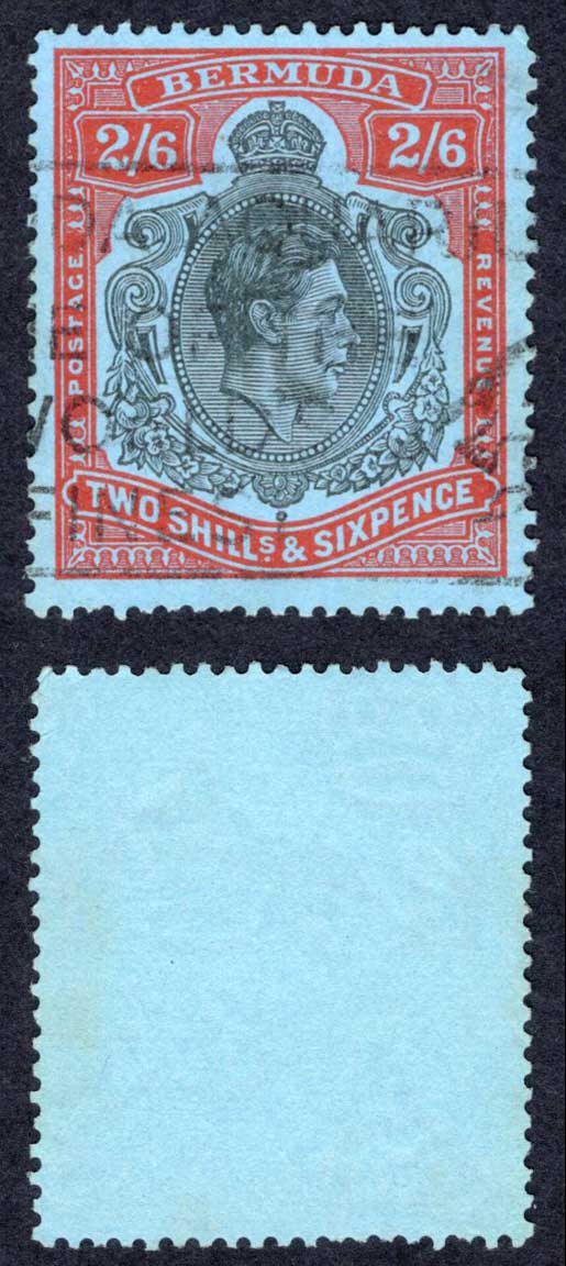 Bermuda SG117d 2/6 Black and red/pale-blue Perf 13 U/M Cat 25 pounds
