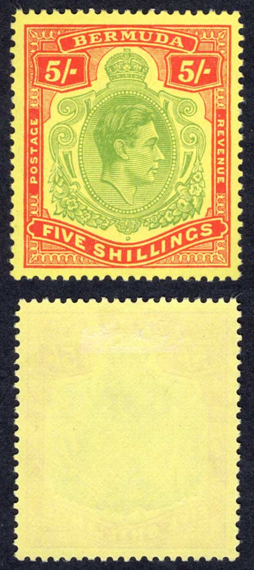Bermuda SG118g 5/- Green and Scarlet/yellow Fine M/M Cat 60 pounds