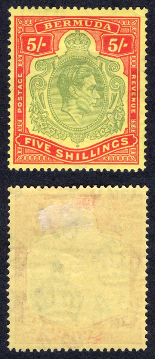 Bermuda SG118 5/- Green and Red/yellow M/M Cat 100 pounds