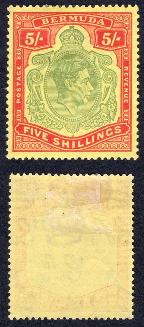 Bermuda SG118 5/- Green and Red/yellow M/M Cat 100 pounds