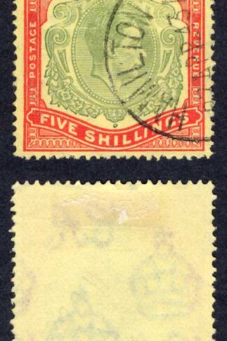 Bermuda SG118e 5/- Green and Red/pale yellow Perf 13 CDS Cat 20 pounds
