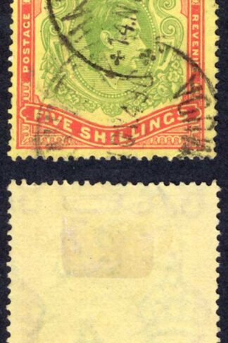 Bermuda SG118e 5/- Green and Red/pale yellow Perf 13 CDS Cat 20 pounds
