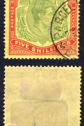 Bermuda SG118e 5/- Green and Red/pale yellow Perf 13 CDS Cat 20 pounds