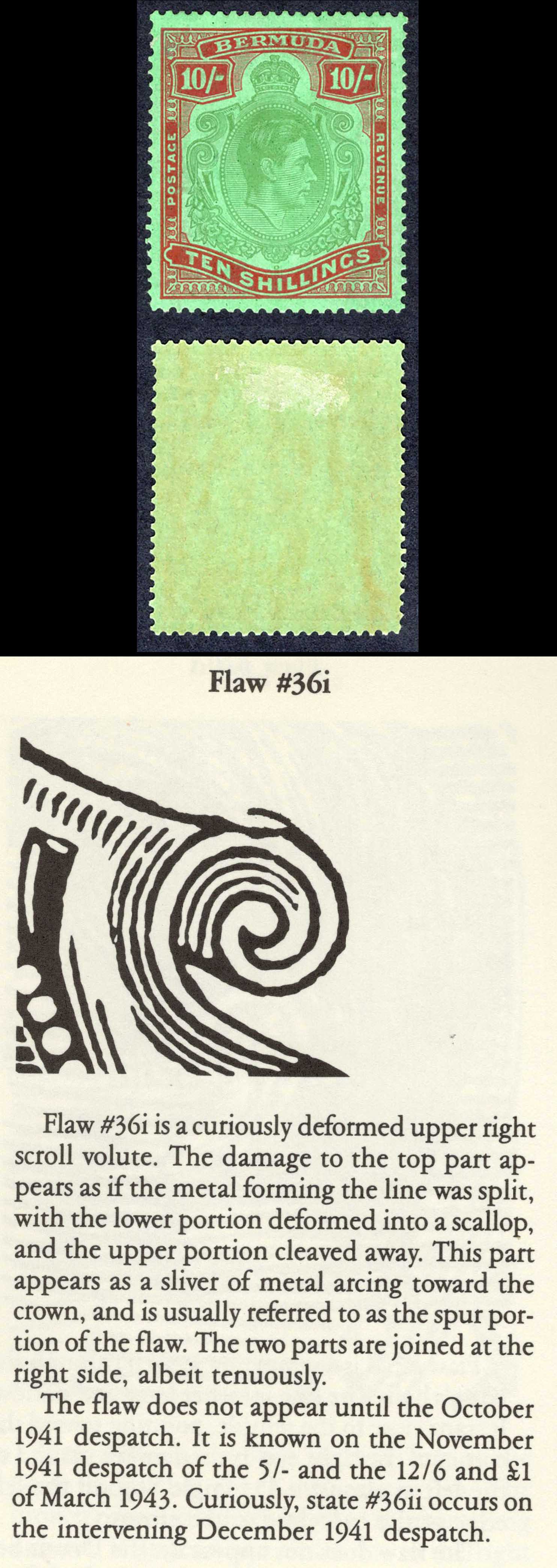 Bermuda SG119a 10/- Bluish Green and Deep red/green M/M Cat 180 pounds