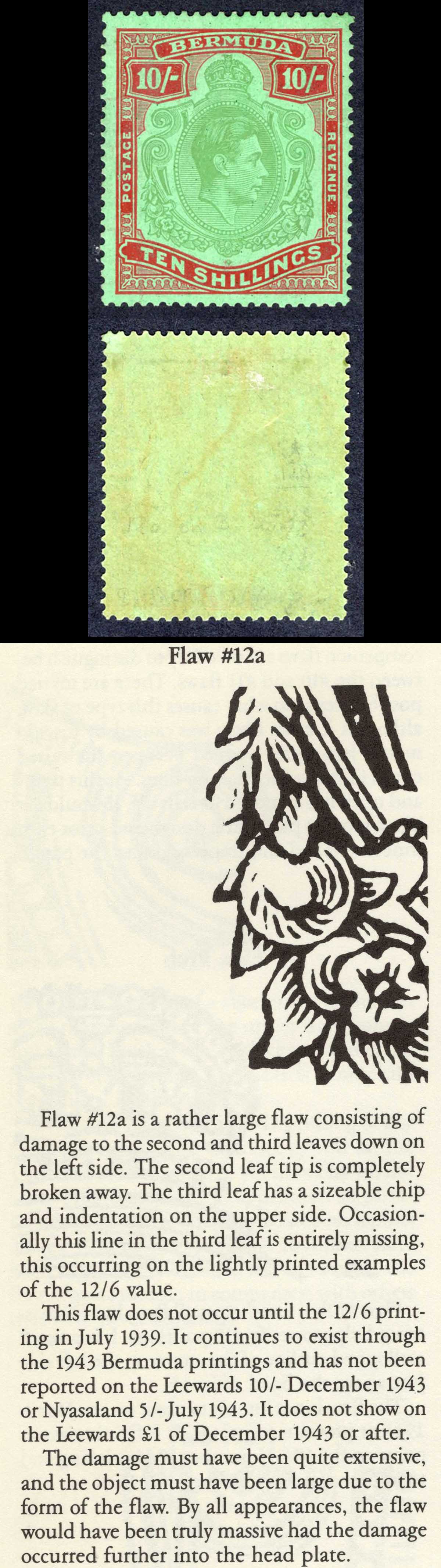 Bermuda SG119c 10/- Broken Leaves M/M Cat 70 pounds