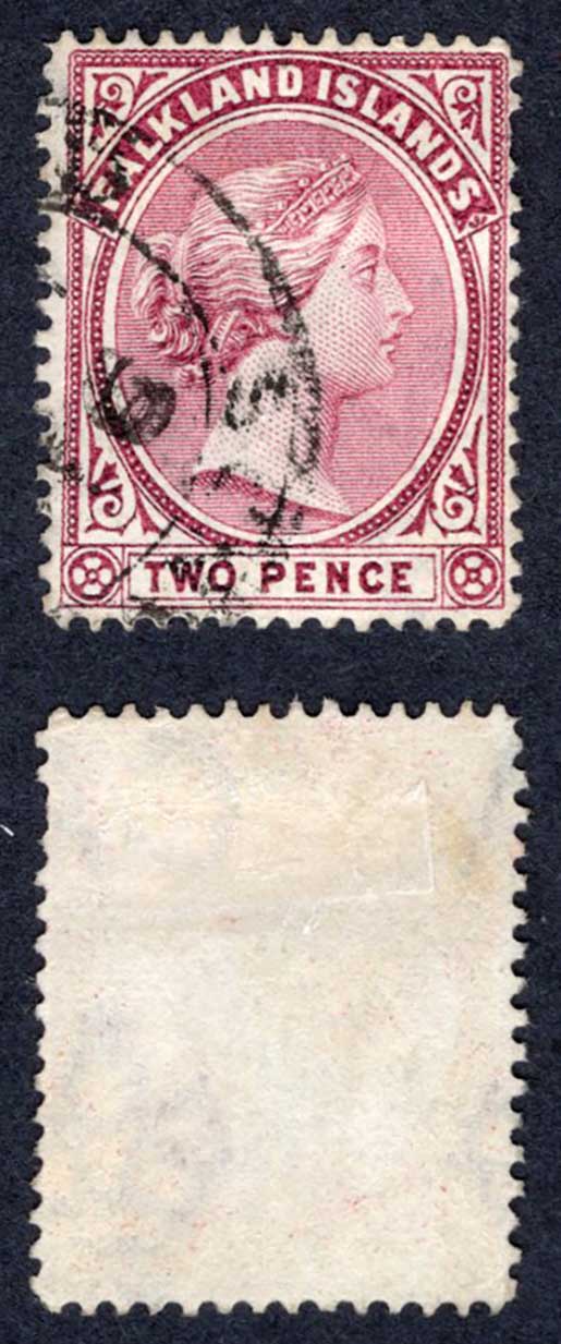 Falkland Is SG26 2d Reddish Purple Wmk CA Fine used Cat 15 pounds